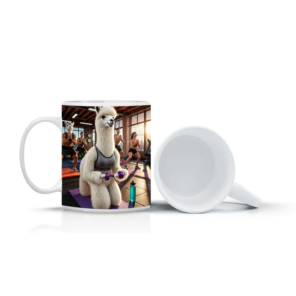 Llama Lifting Weights In Fitness Gym – Mugs
