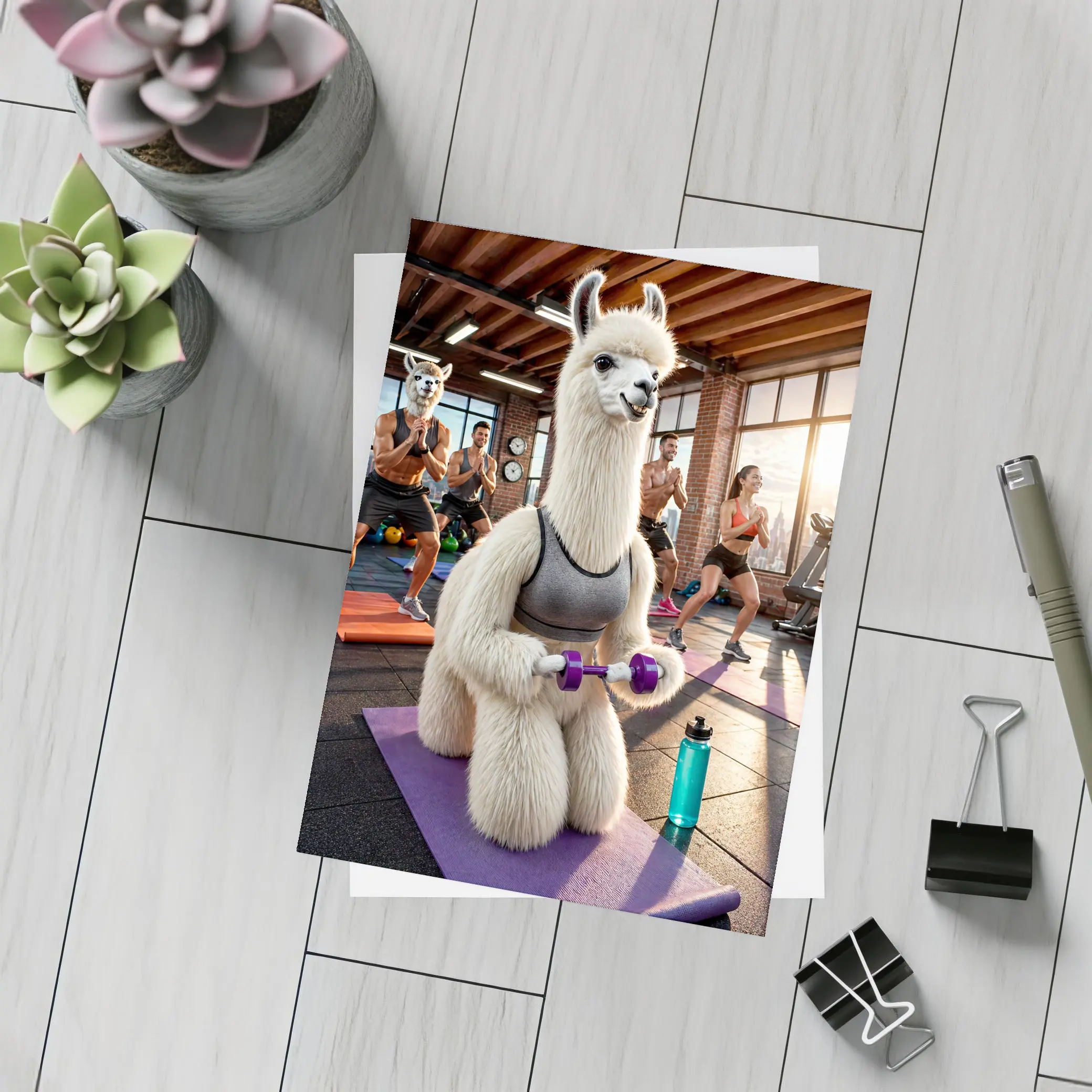Llama Lifting Weights In Fitness Gym – Postcards