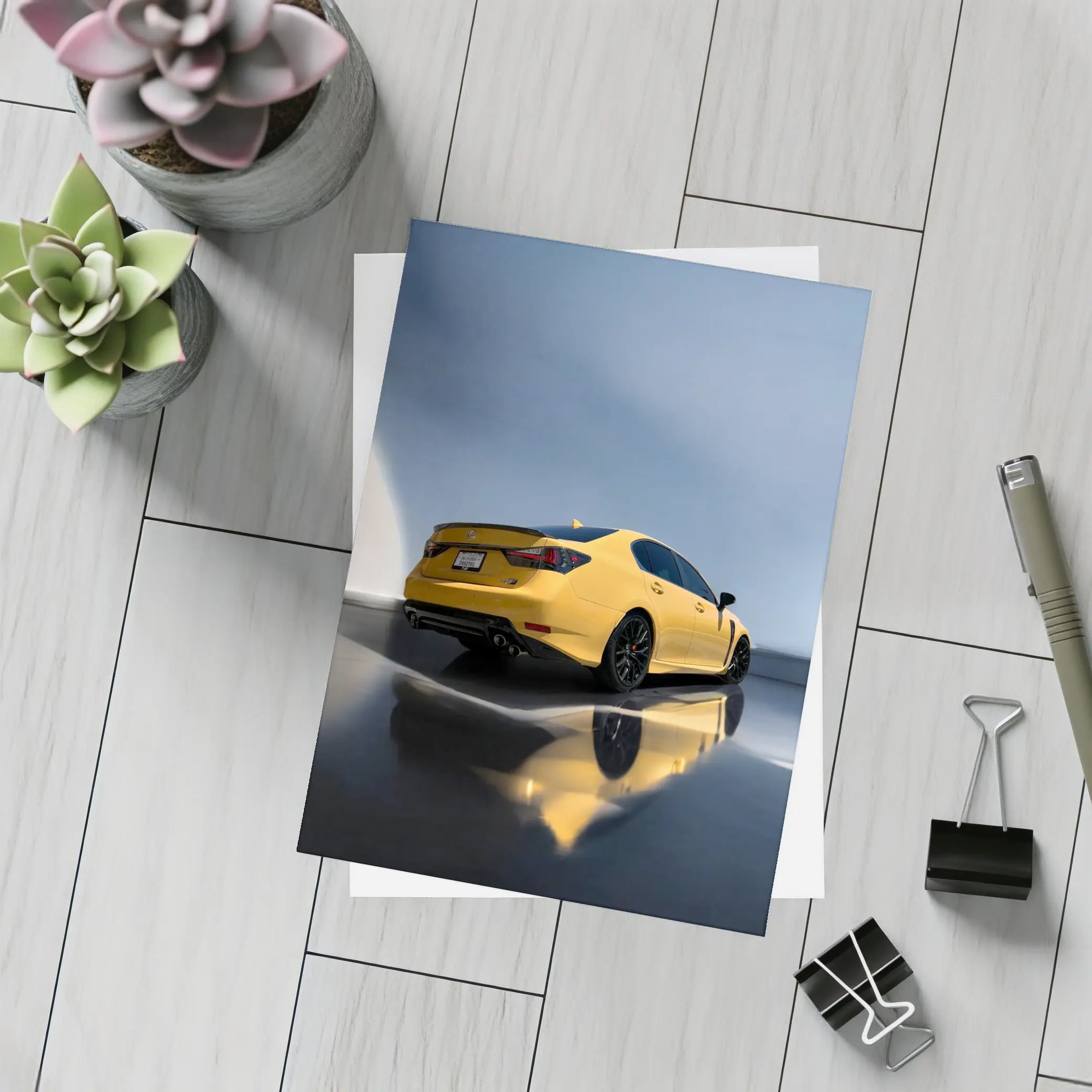 Lexus GS F Yellow Sedan Studio Shot – Postcards