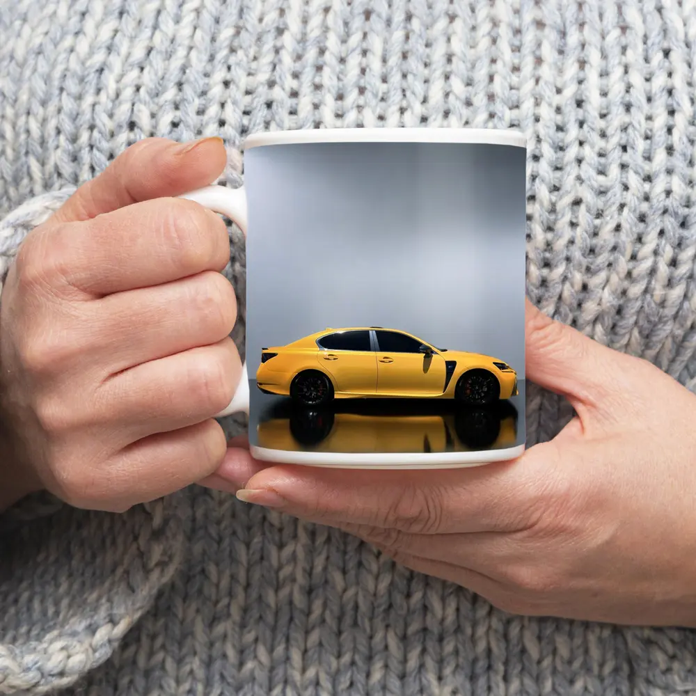 Lexus GS F Yellow Studio Reflective Background – Mugs