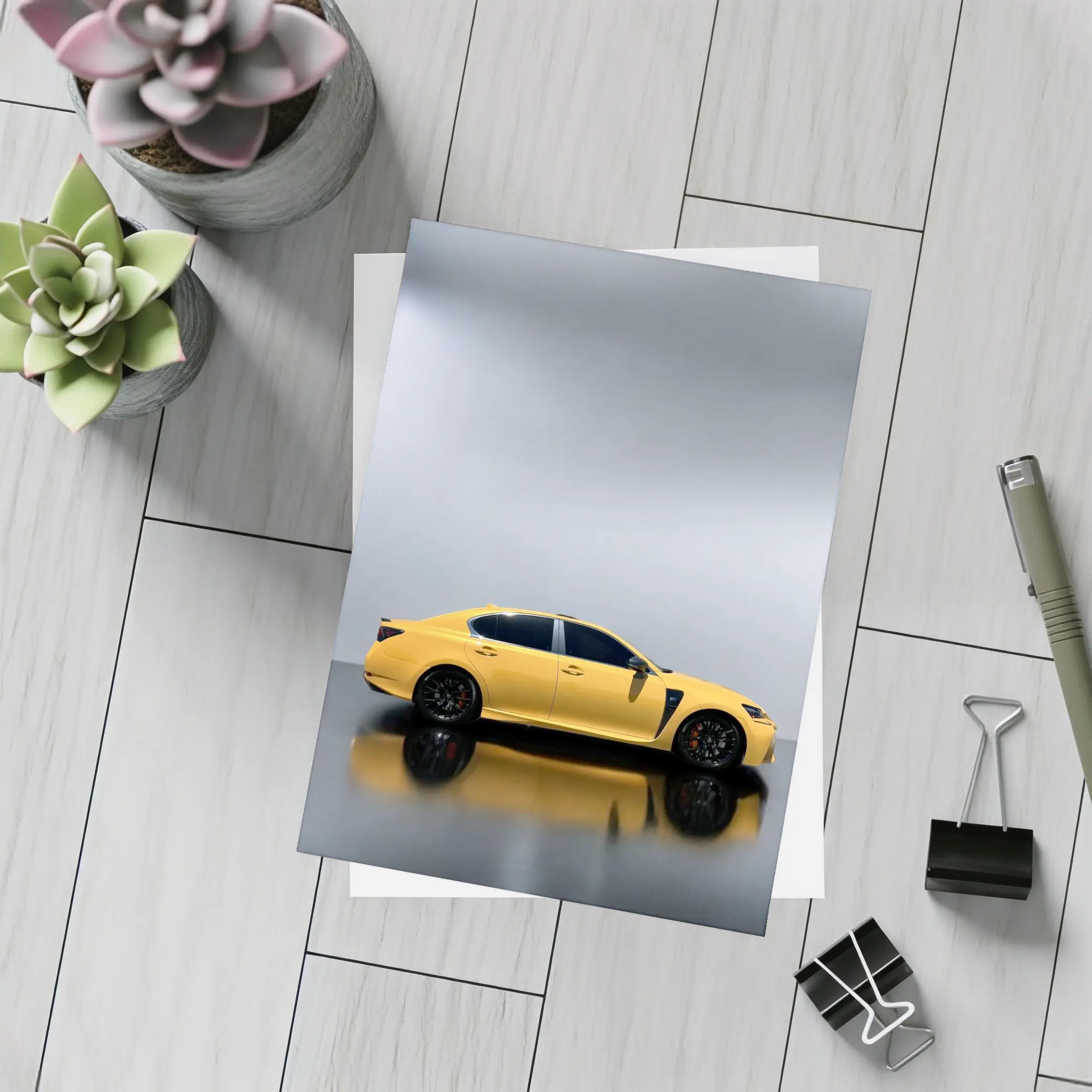 Lexus GS F Yellow Studio Reflective Background – Postcards