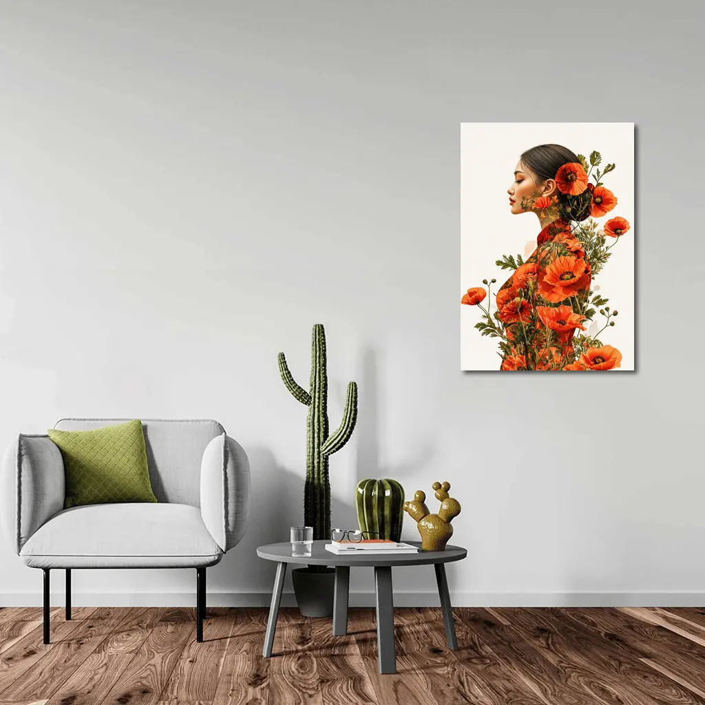 Woman Double Exposure Red Poppies Floral Art – Wall Art