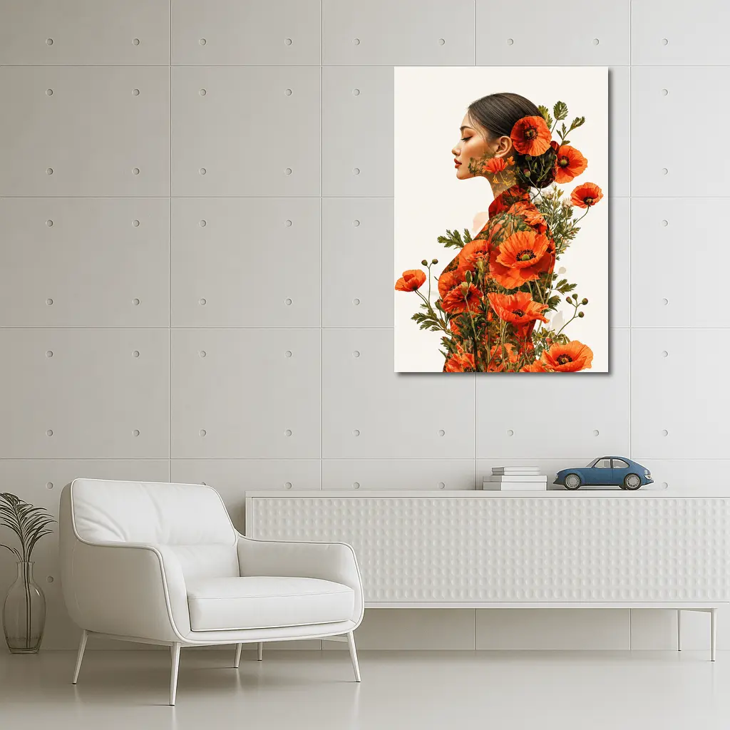 Woman Double Exposure Red Poppies Floral Art – Wall Art