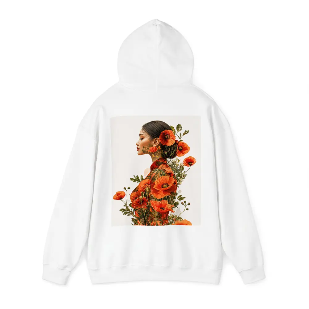 Woman Double Exposure Red Poppies Floral Art – Hoodies