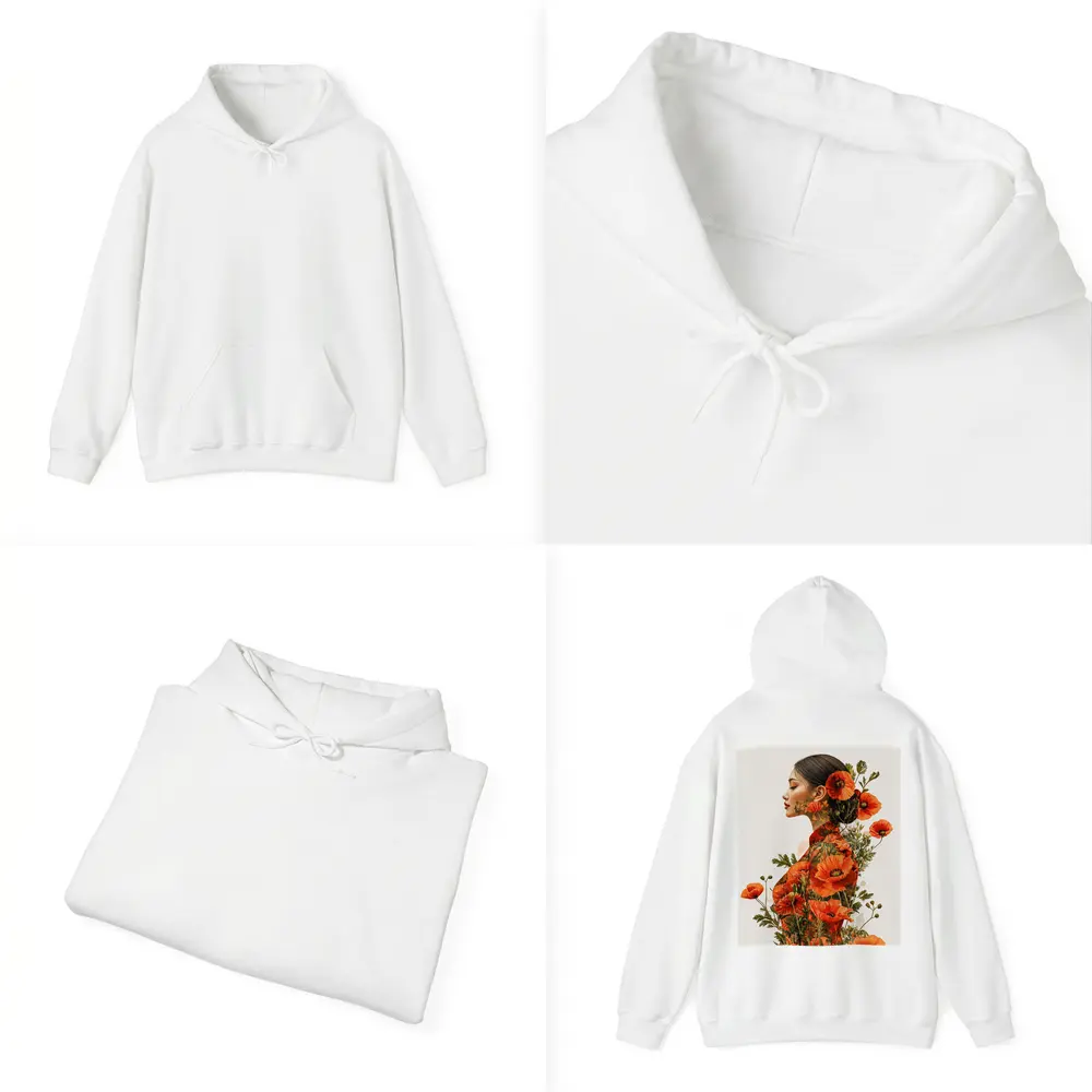 Woman Double Exposure Red Poppies Floral Art – Hoodies