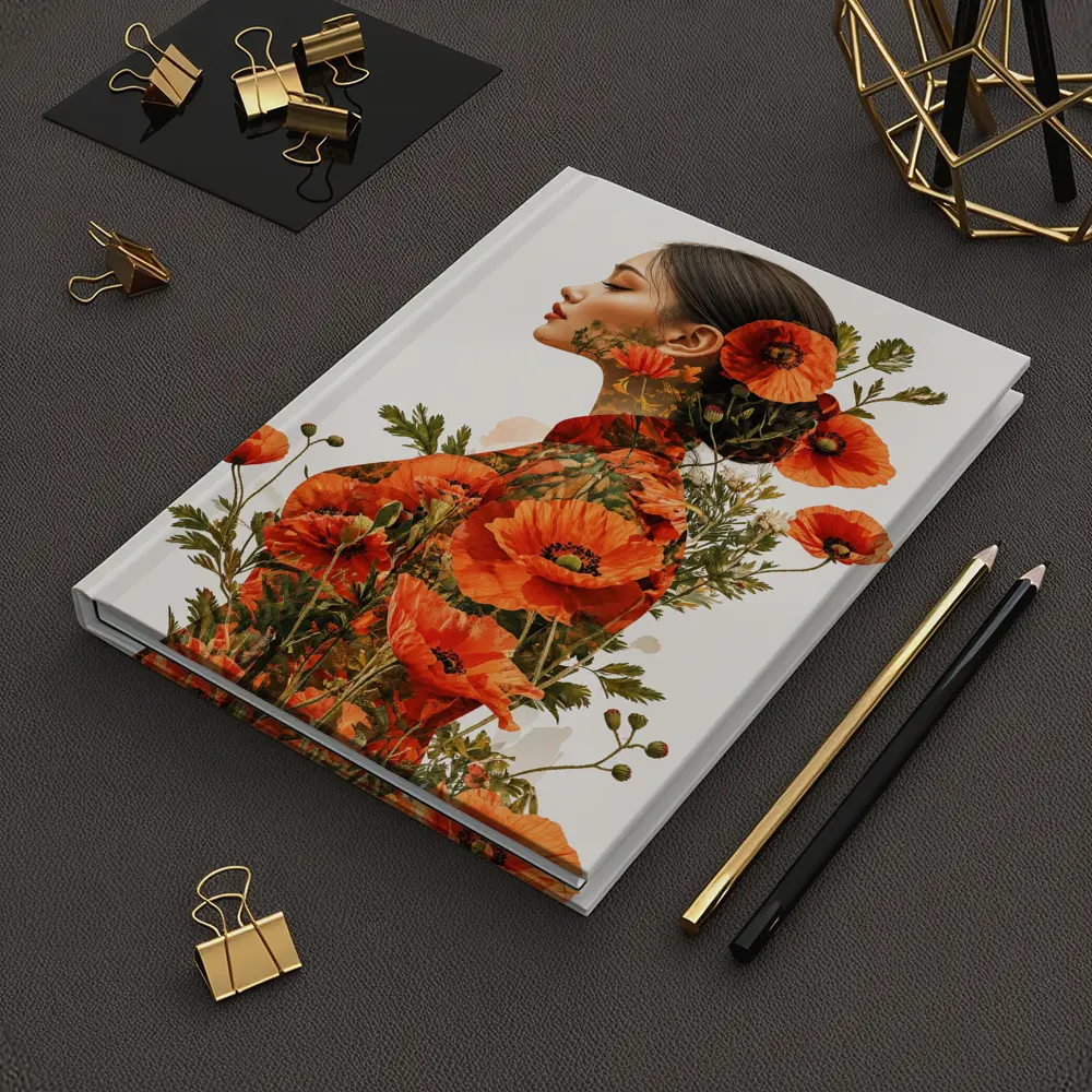 Woman Double Exposure Red Poppies Floral Art – Notebooks