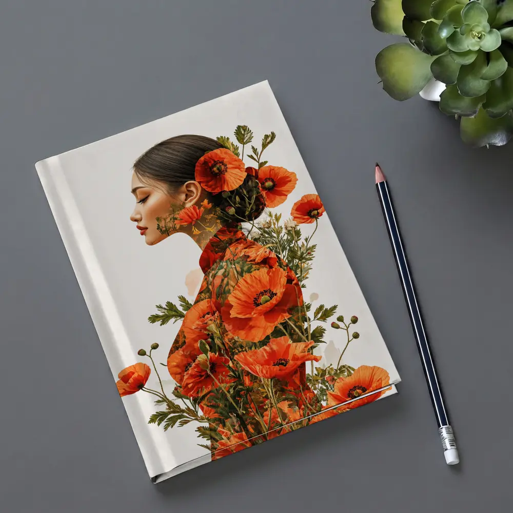 Woman Double Exposure Red Poppies Floral Art – Notebooks