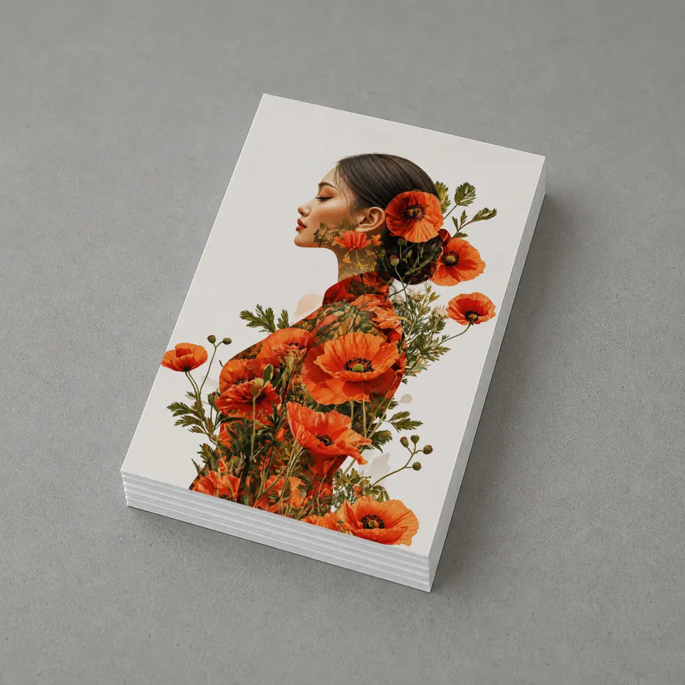Woman Double Exposure Red Poppies Floral Art – Postcards