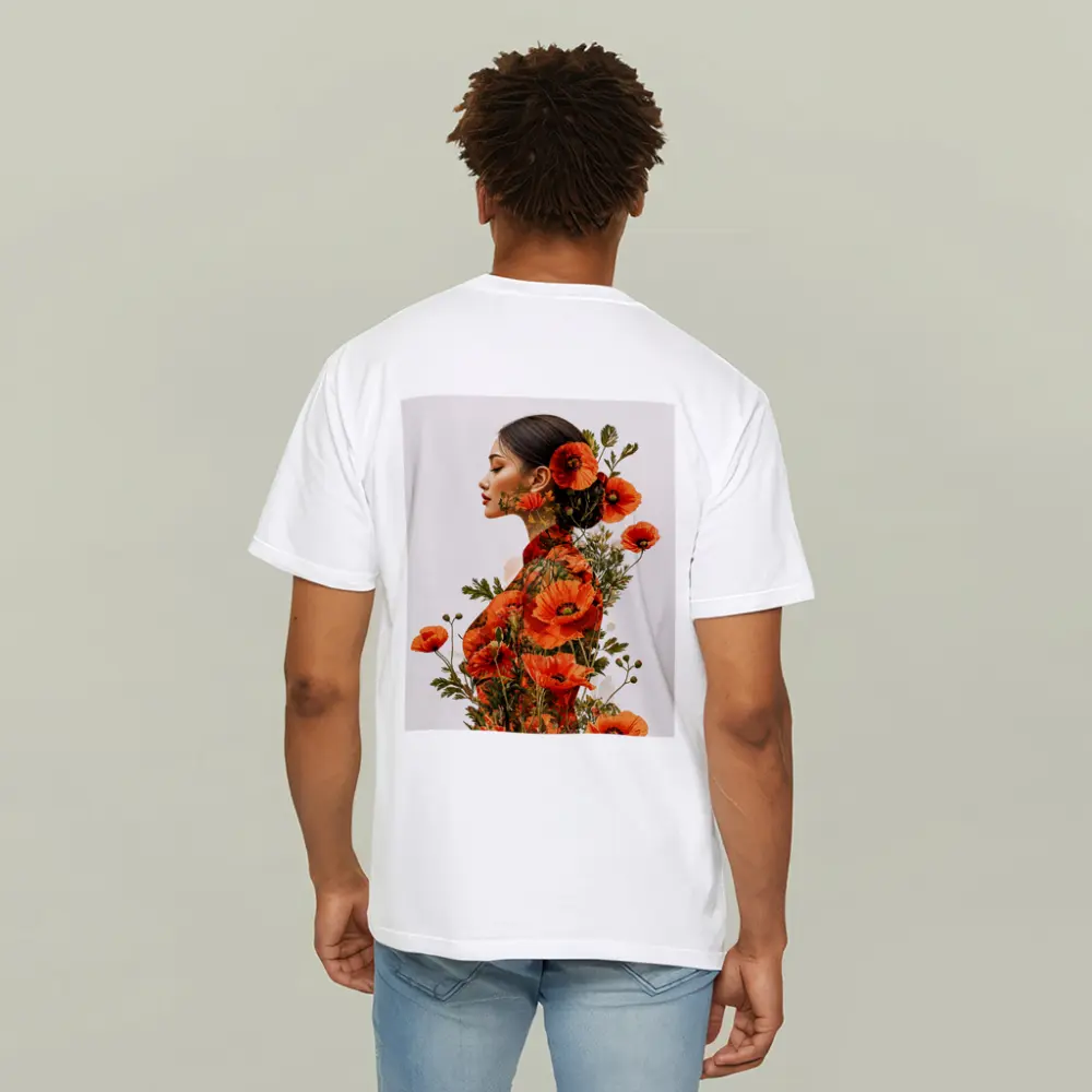 Woman Double Exposure Red Poppies Floral Art – T-Shirts