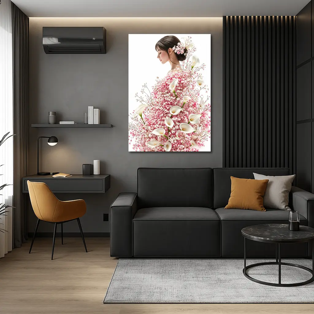 Woman Silhouette Pink Calla Lily Floral Art – Wall Art