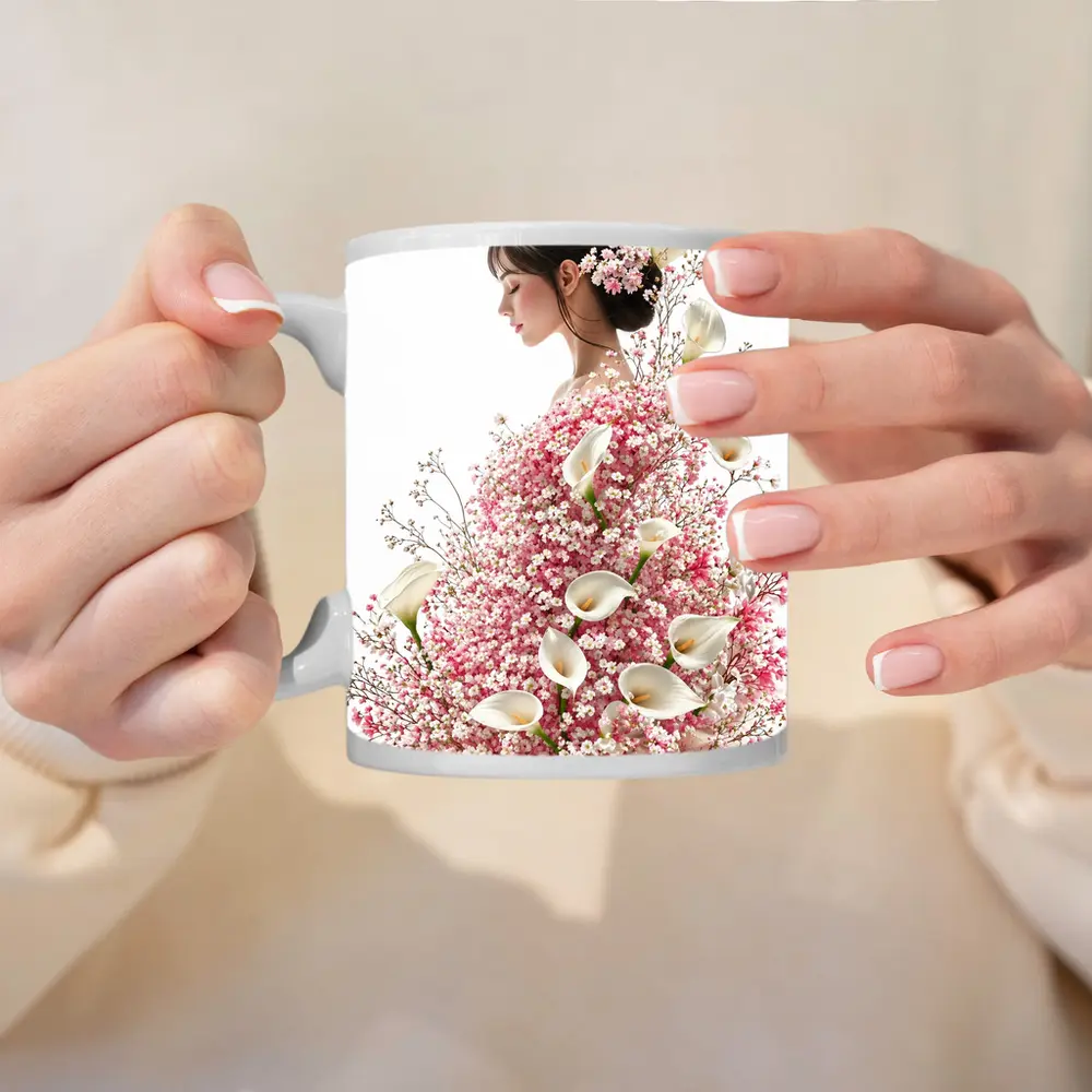 Woman Silhouette Pink Calla Lily Floral Art – Mugs