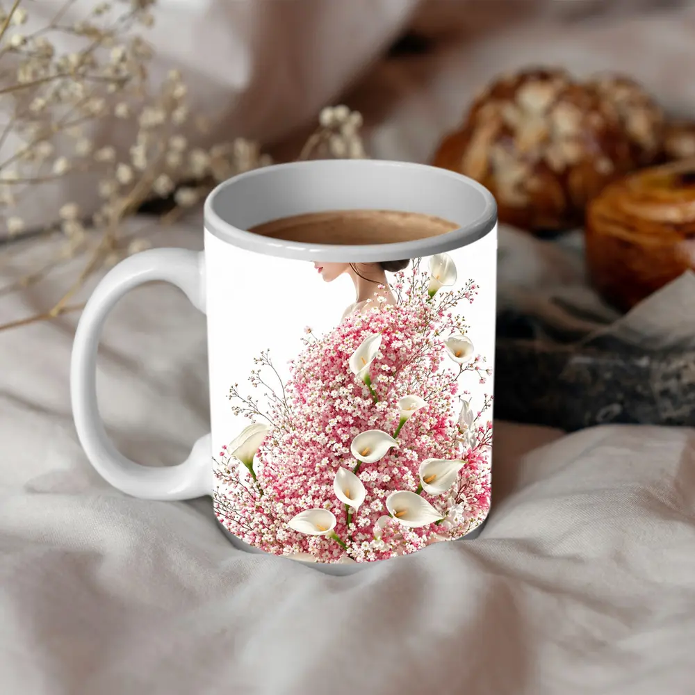 Woman Silhouette Pink Calla Lily Floral Art – Mugs