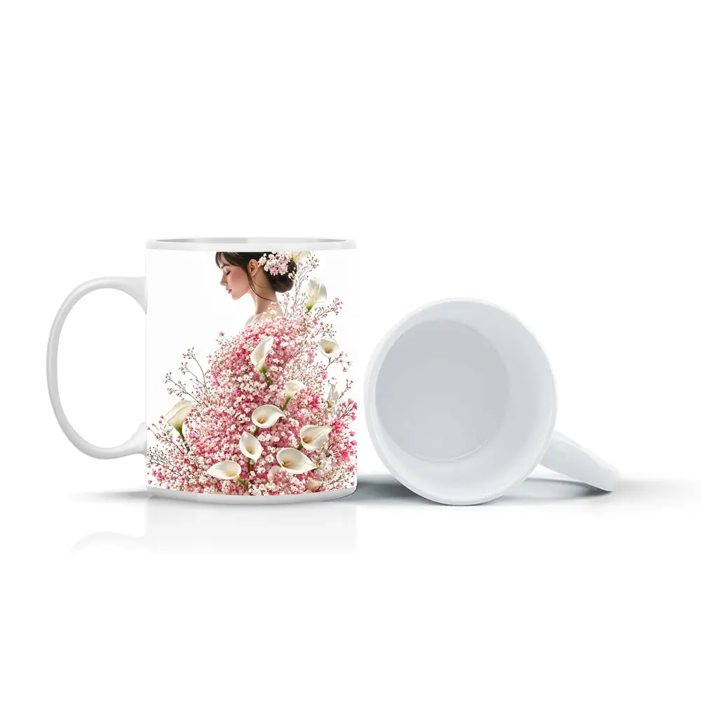 Woman Silhouette Pink Calla Lily Floral Art – Mugs