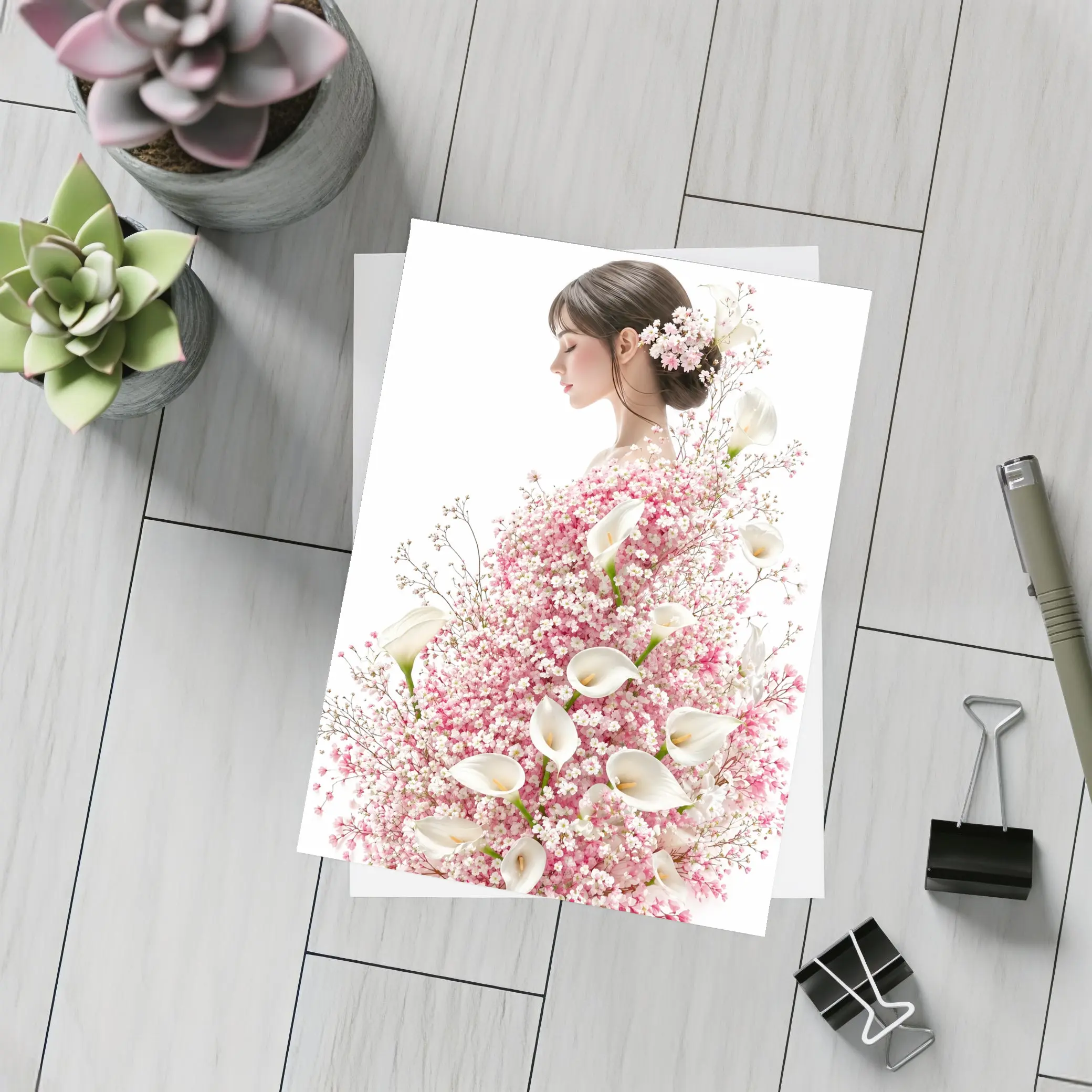 Woman Silhouette Pink Calla Lily Floral Art – Postcards
