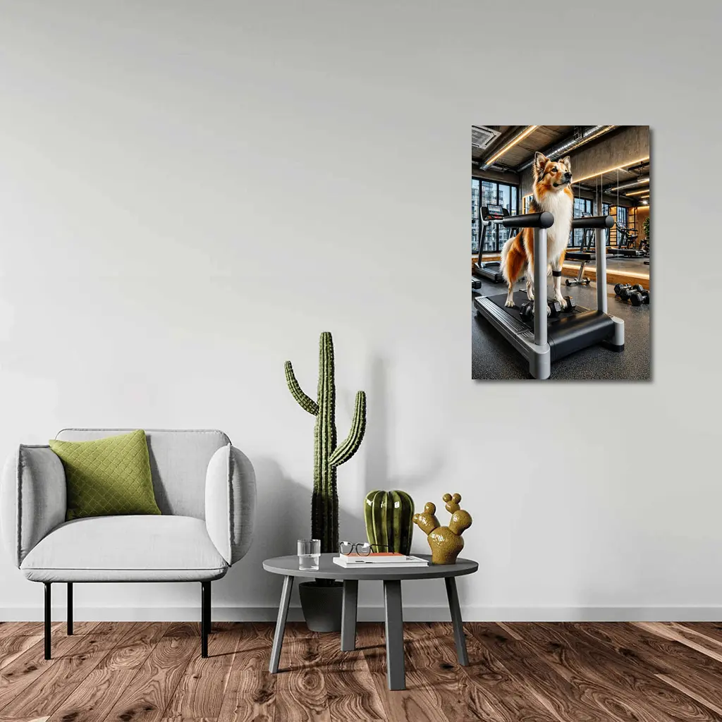 Collie Dog Standing on Gym Treadmill – Wall Art