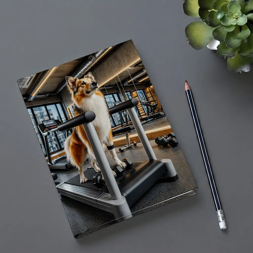 Collie Dog Standing on Gym Treadmill – Notebooks