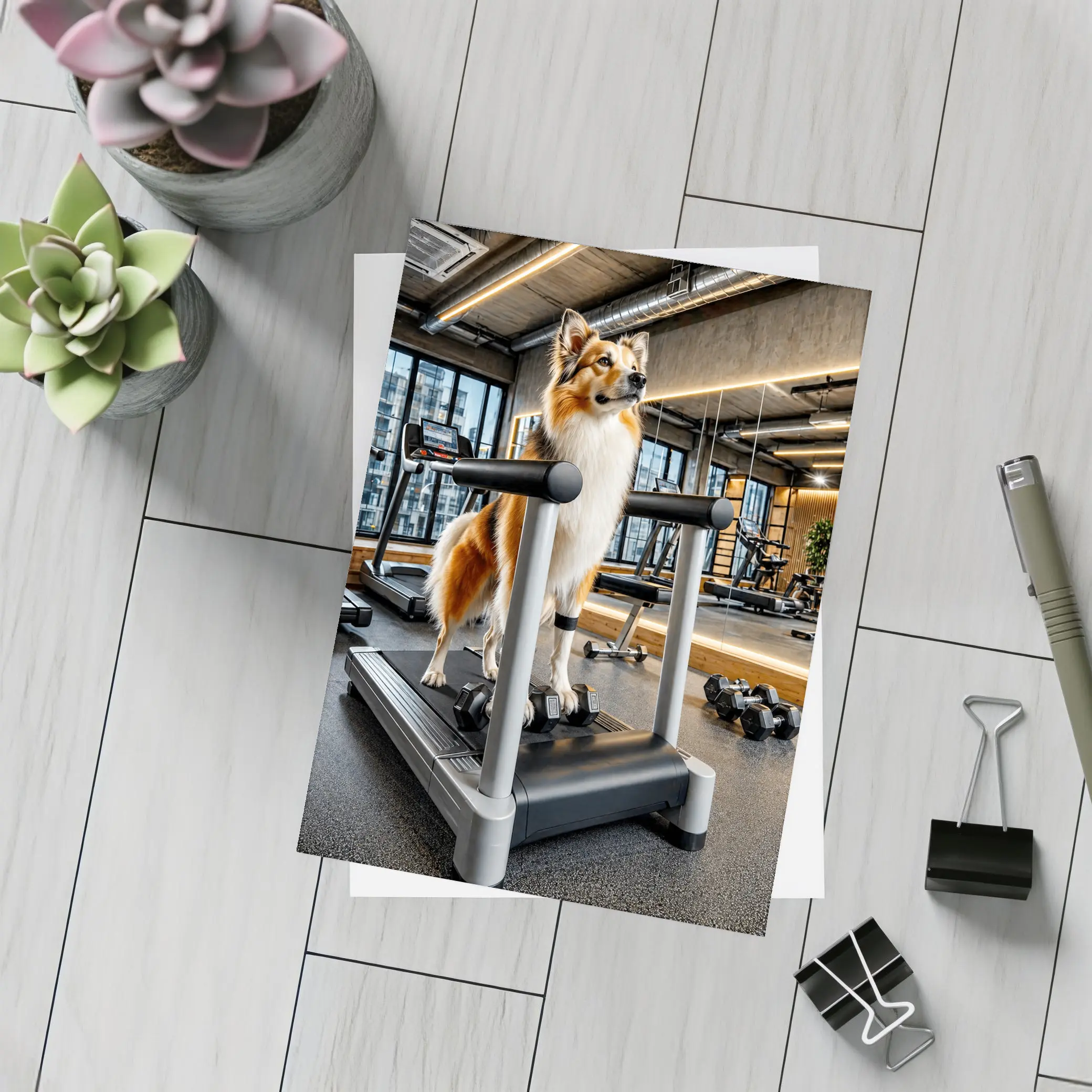 Collie Dog Standing on Gym Treadmill – Postcards