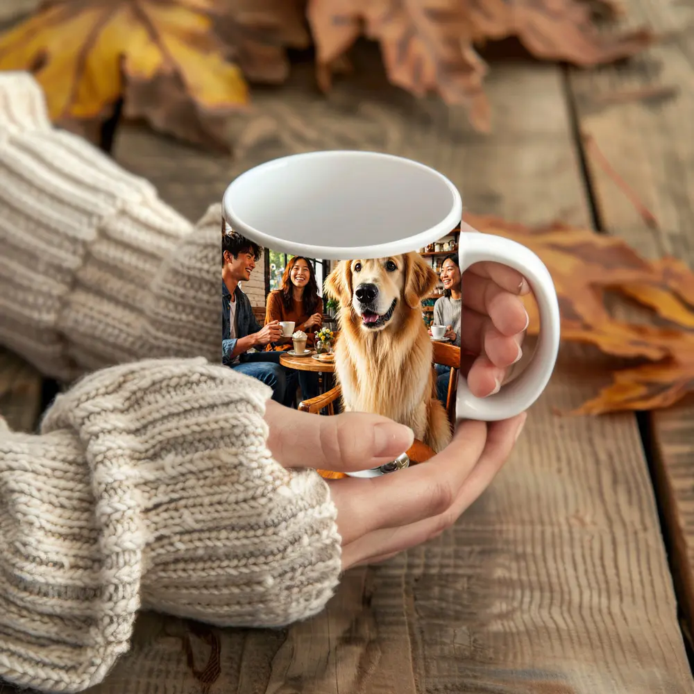 Golden Retriever Dog Relaxing in Coffee Shop – Mugs