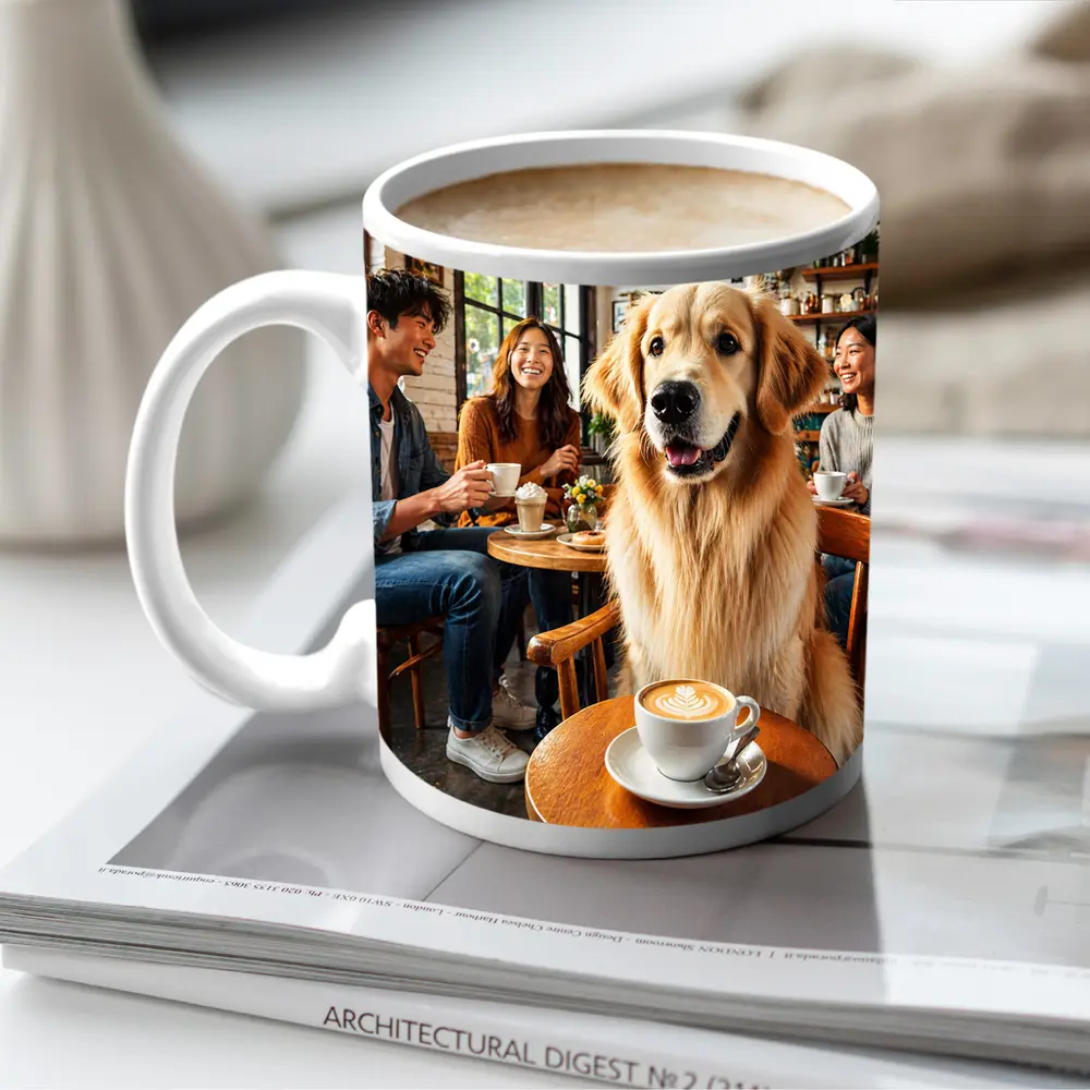 Golden Retriever Dog Relaxing in Coffee Shop – Mugs
