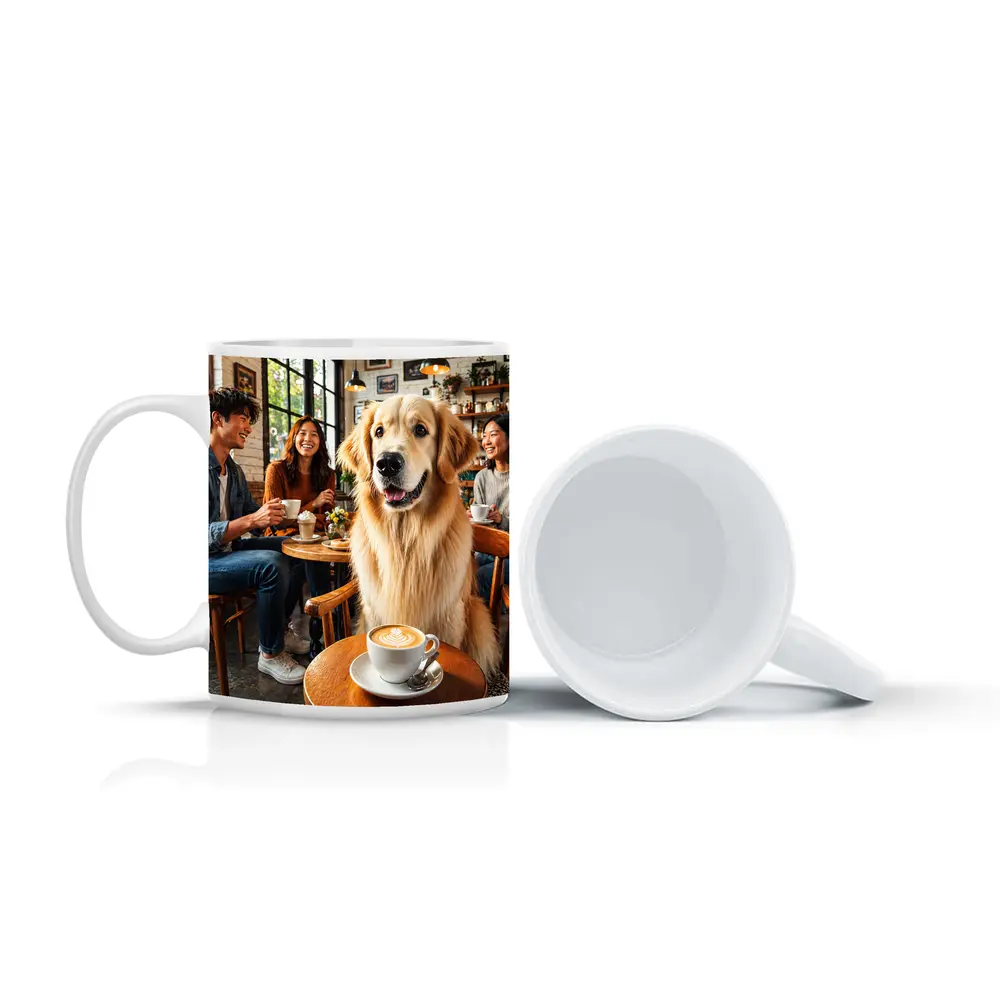Golden Retriever Dog Relaxing in Coffee Shop – Mugs