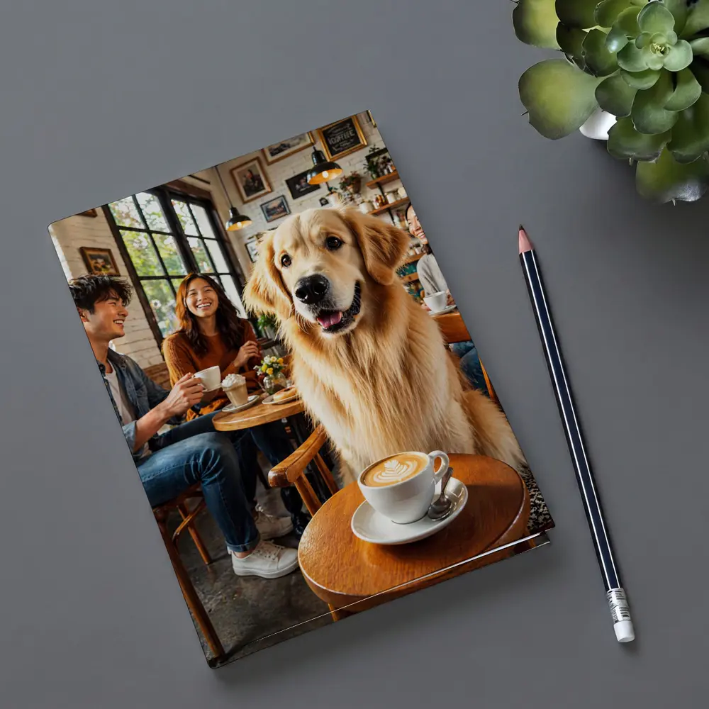 Golden Retriever Dog Relaxing in Coffee Shop – Notebooks