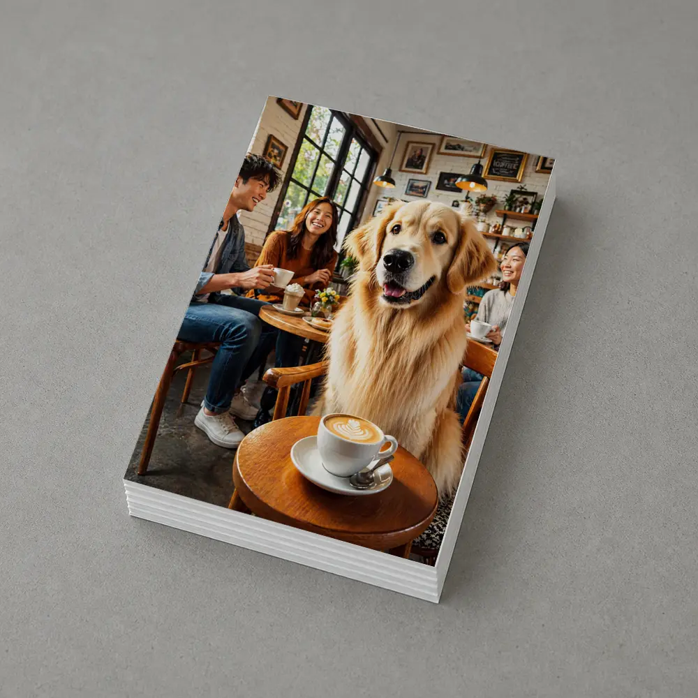 Golden Retriever Dog Relaxing in Coffee Shop – Postcards