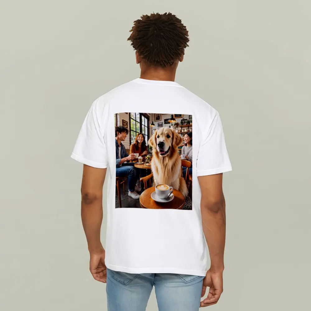 Golden Retriever Dog Relaxing in Coffee Shop – T-Shirts