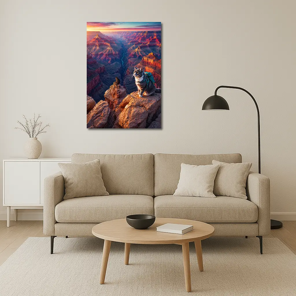 Tabby Cat Hiking Grand Canyon Sunset – Wall Art