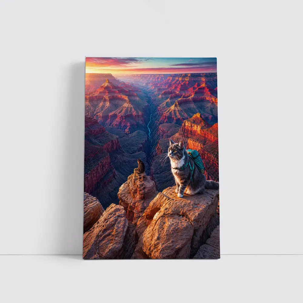 Tabby Cat Hiking Grand Canyon Sunset – Wall Art