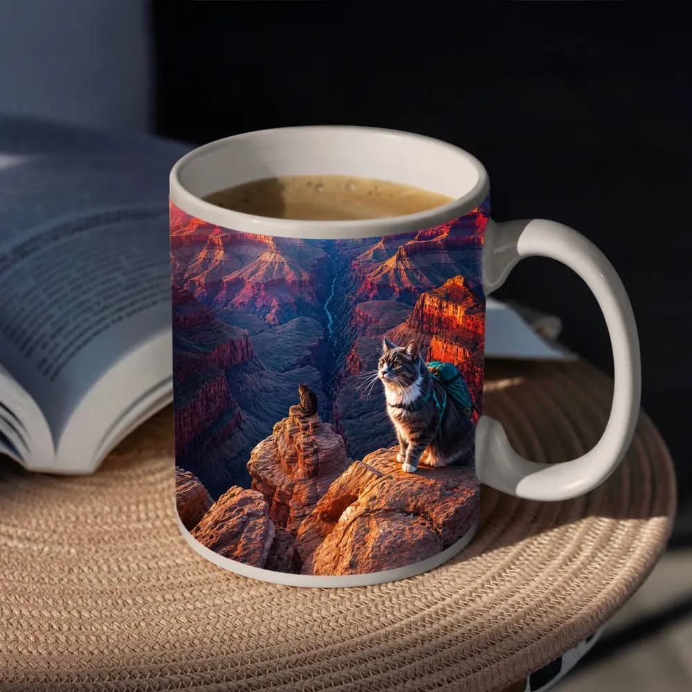 Tabby Cat Hiking Grand Canyon Sunset – Mugs