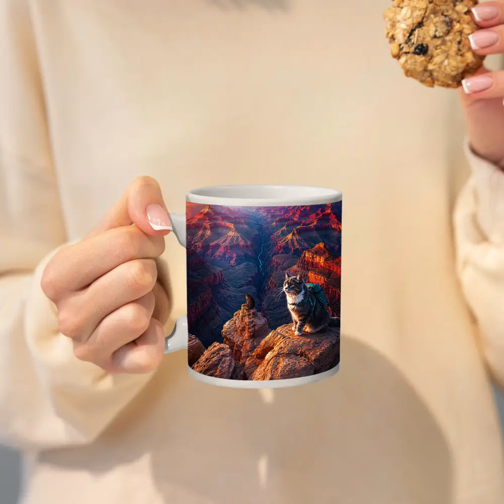 Tabby Cat Hiking Grand Canyon Sunset – Mugs