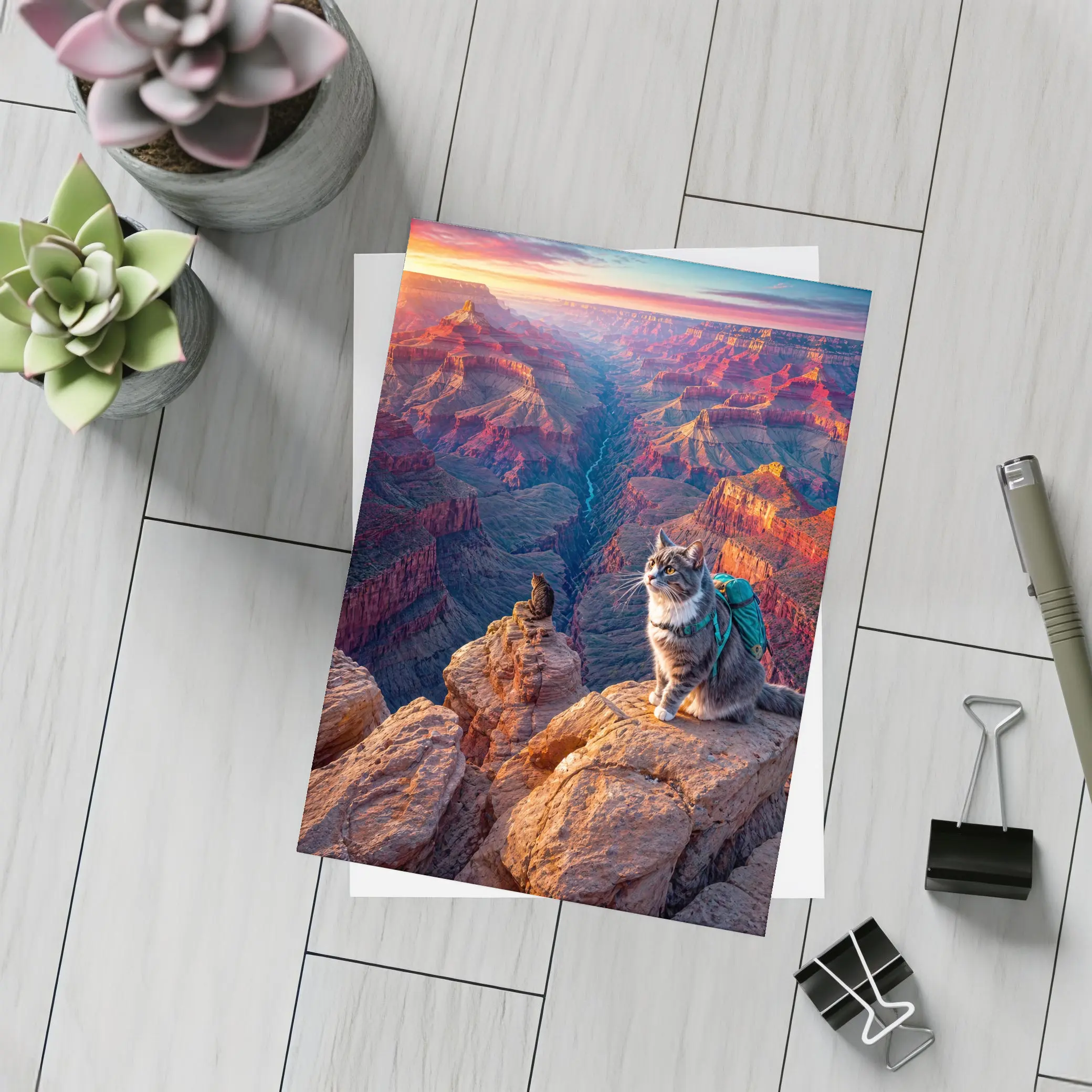 Tabby Cat Hiking Grand Canyon Sunset – Postcards
