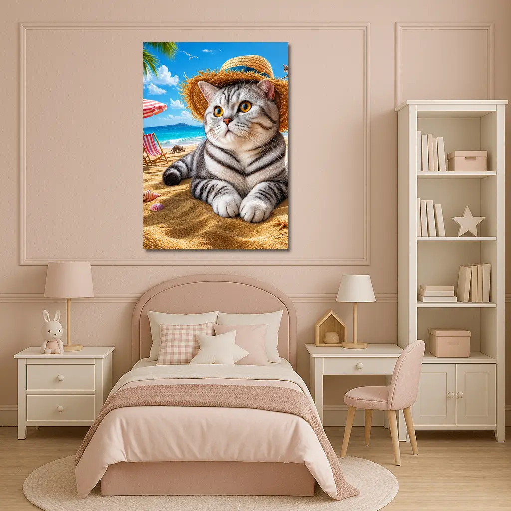 American Shorthair Cat Beach Summer Straw Hat – Wall Art