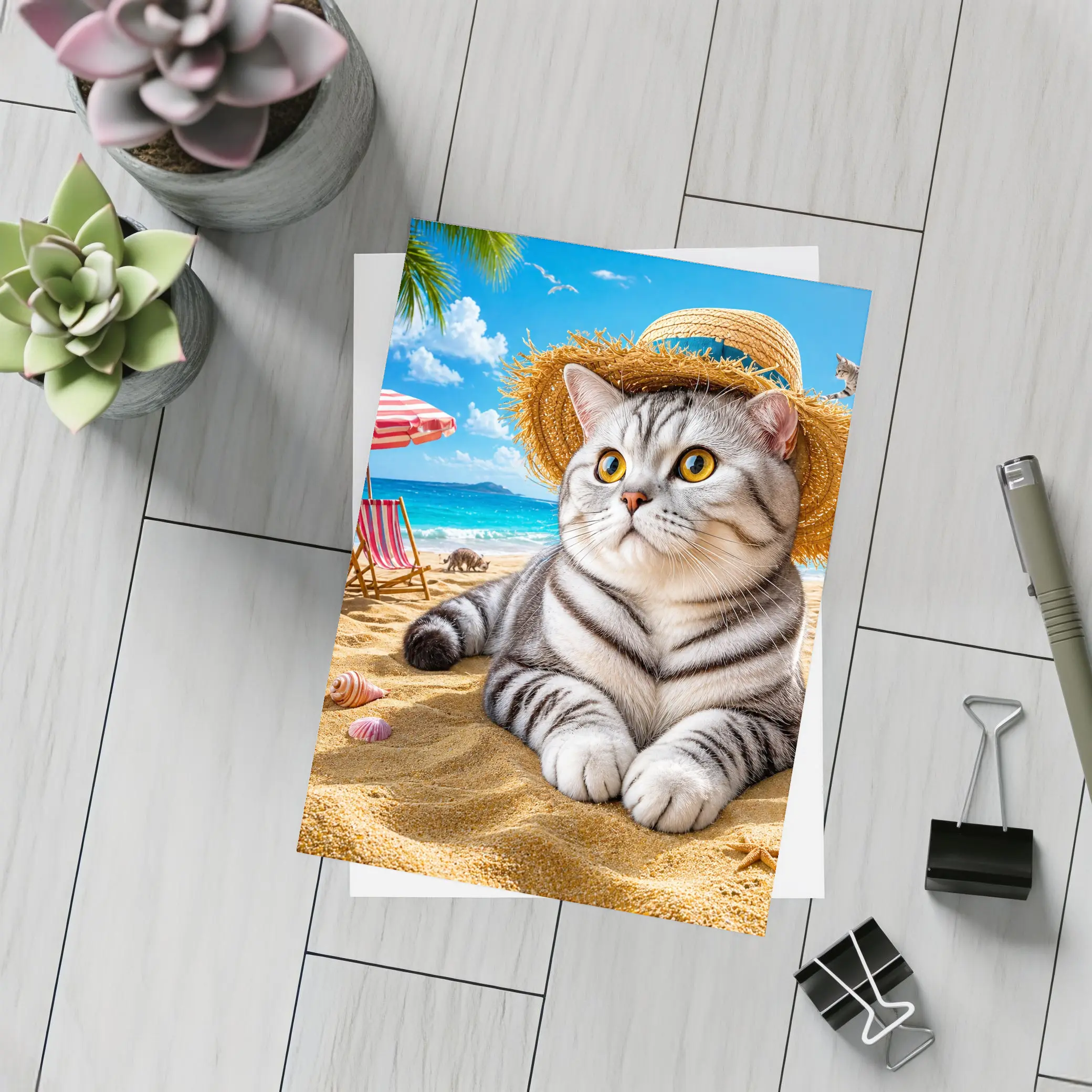 American Shorthair Cat Beach Summer Straw Hat – Postcards