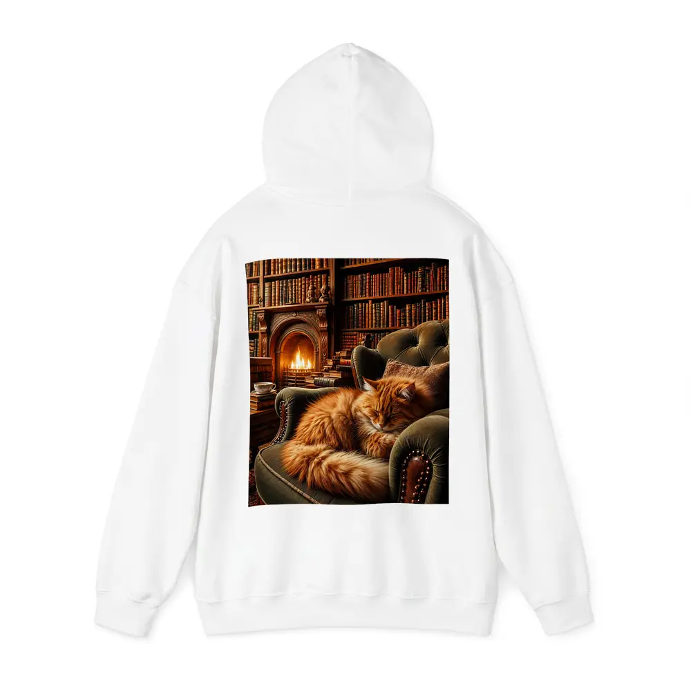 Orange Cat Sleeping in Cozy Library Armchair – Hoodies