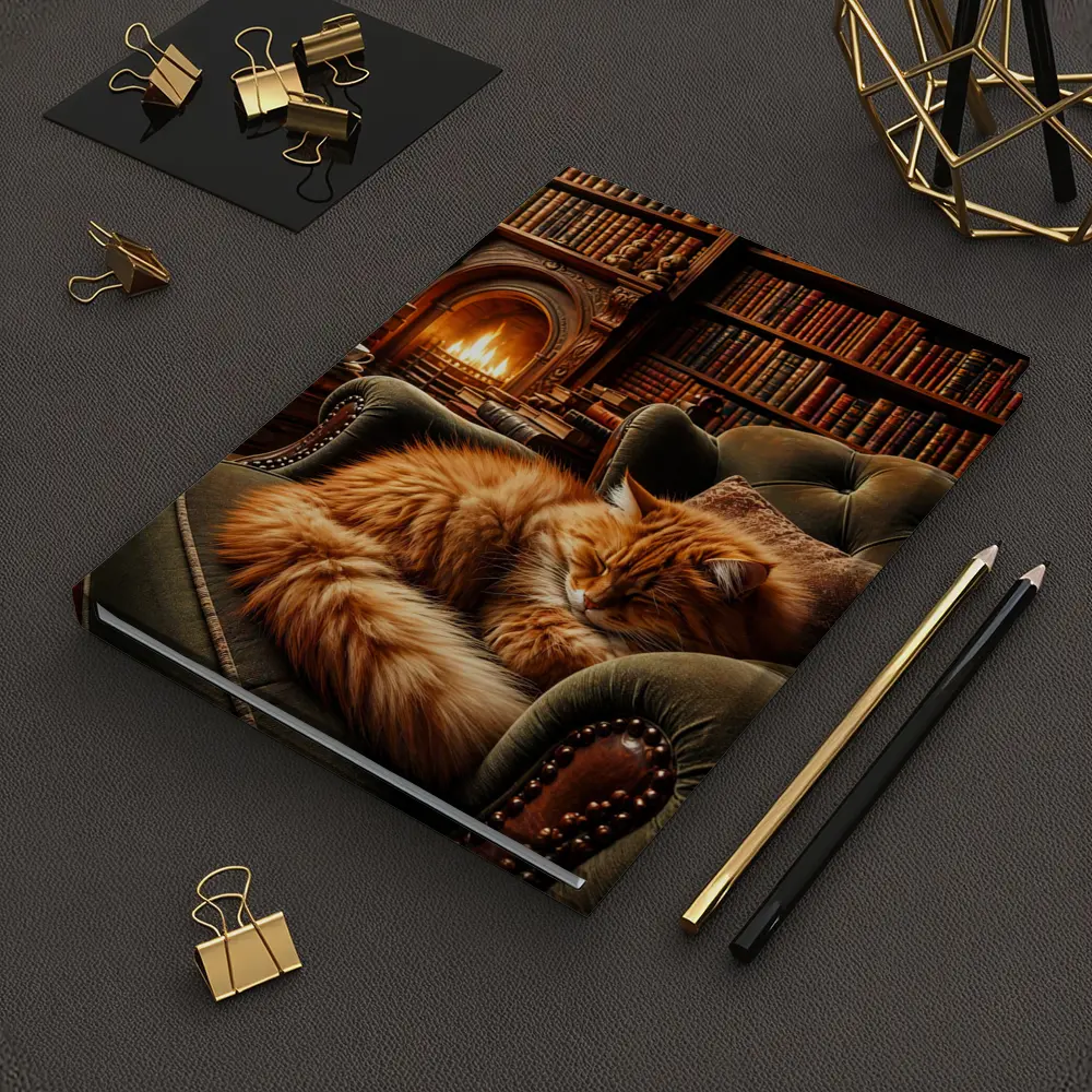 Orange Cat Sleeping in Cozy Library Armchair – Notebooks