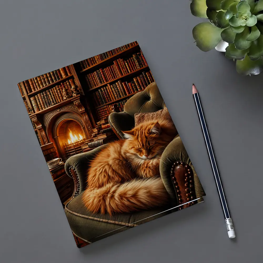 Orange Cat Sleeping in Cozy Library Armchair – Notebooks