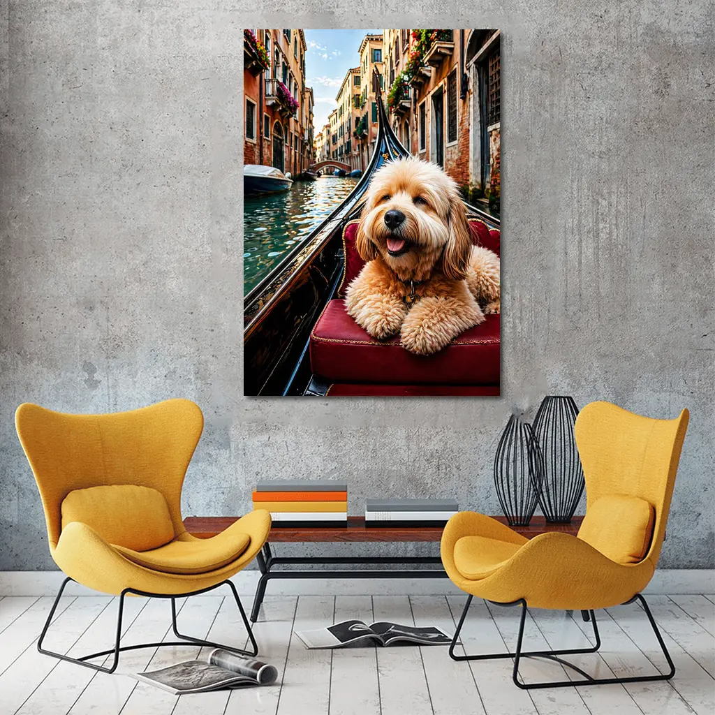 Goldendoodle Dog Riding Gondola Venice Canal – Wall Art