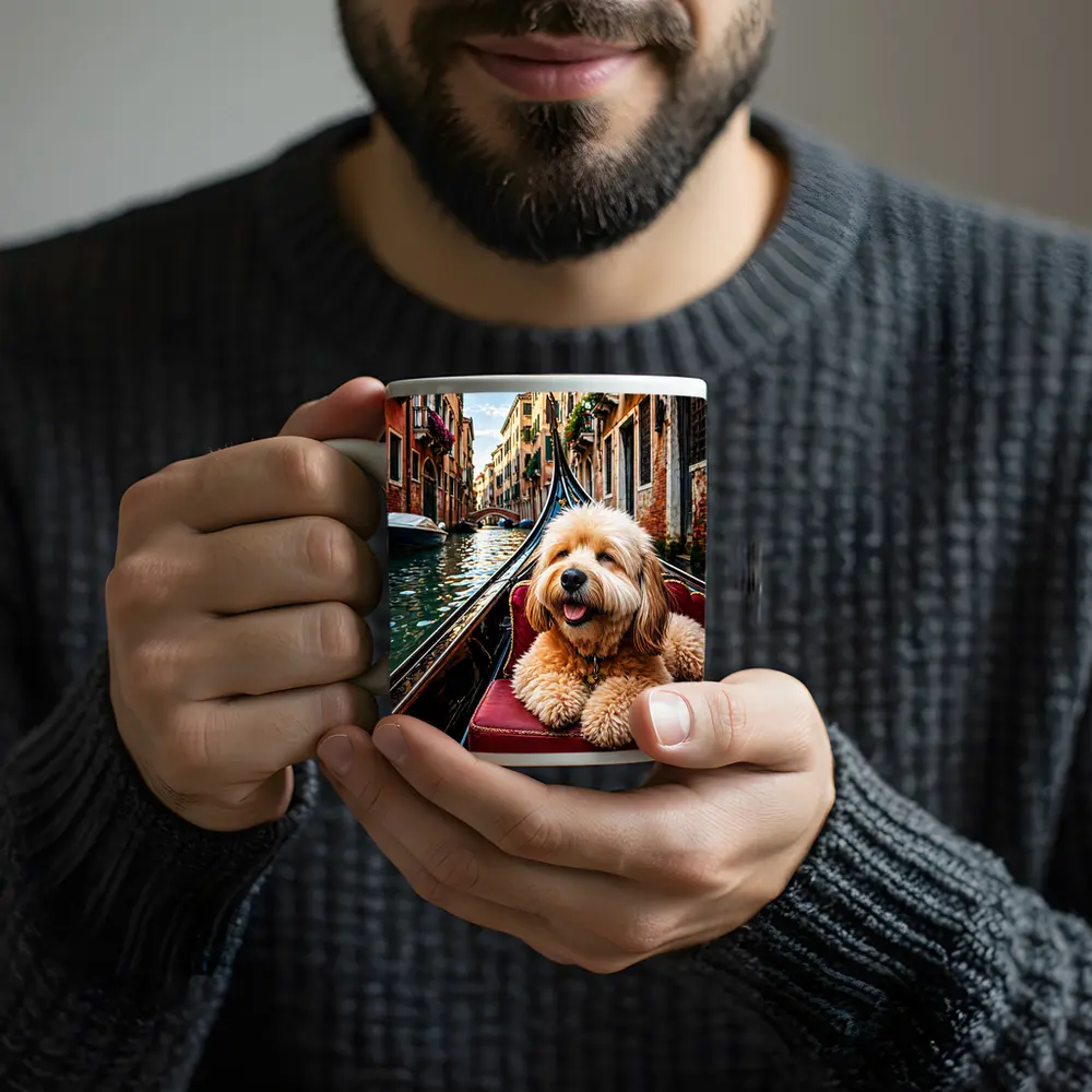 Goldendoodle Dog Riding Gondola Venice Canal – Mugs