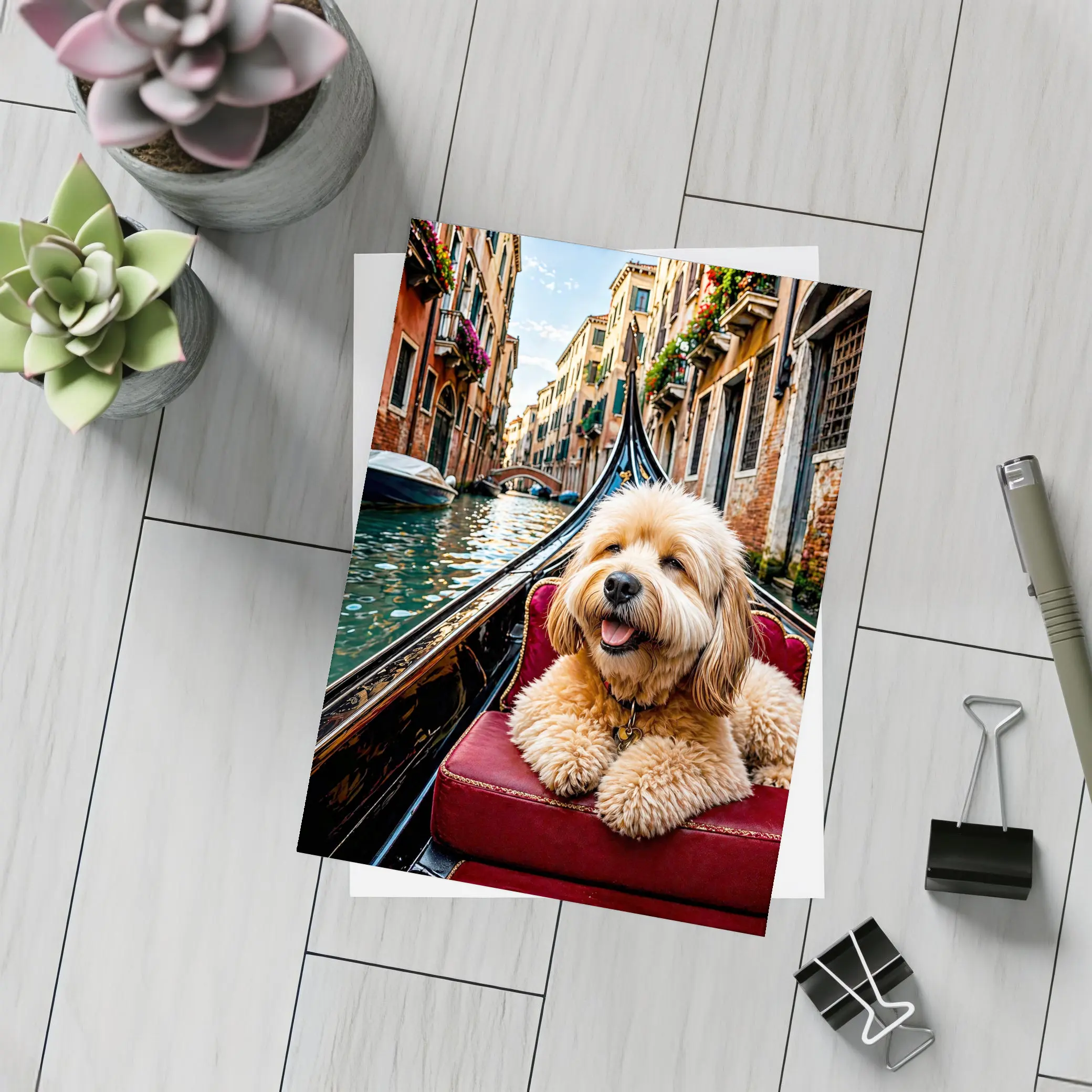Goldendoodle Dog Riding Gondola Venice Canal – Postcards