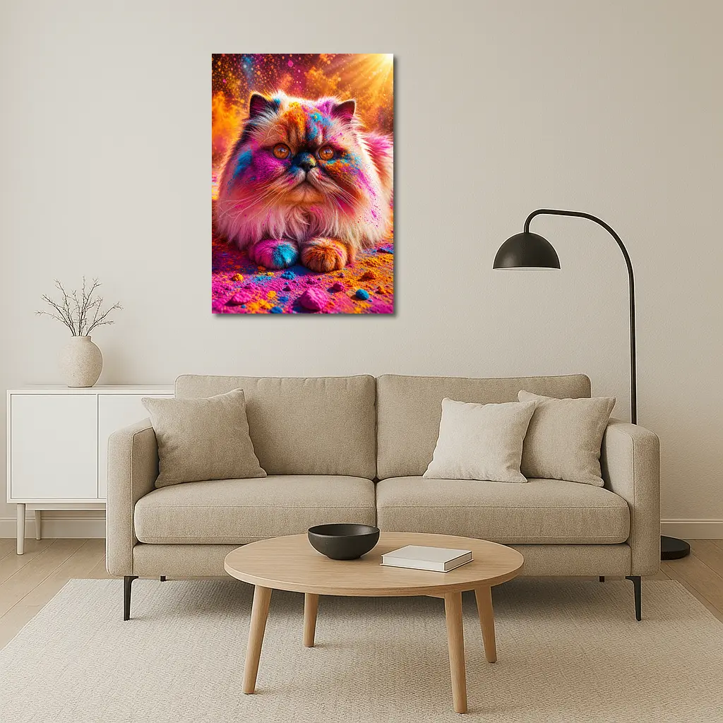 Himalayan Cat Covered in Colorful Holi Powder – Wall Art