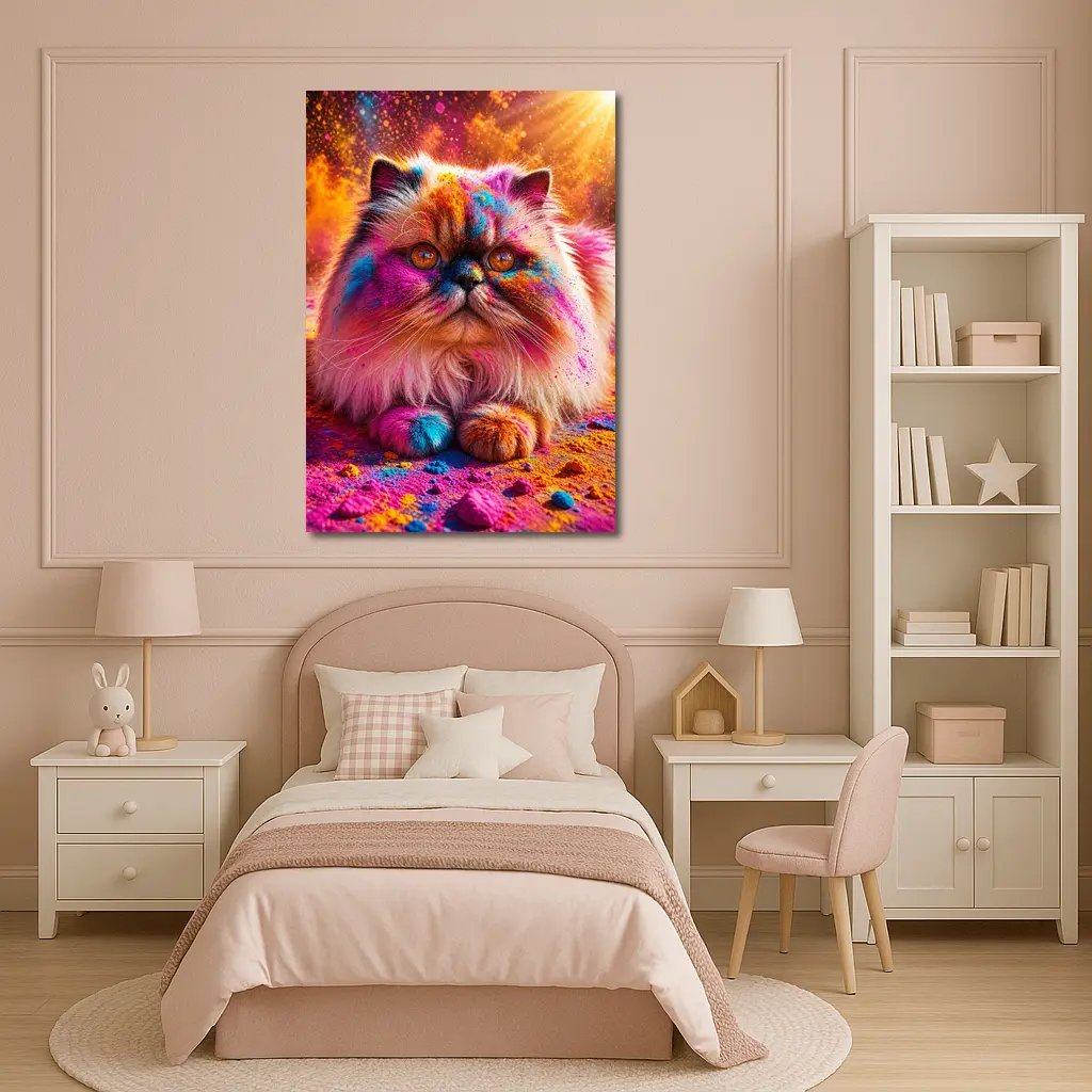 Himalayan Cat Covered in Colorful Holi Powder – Wall Art