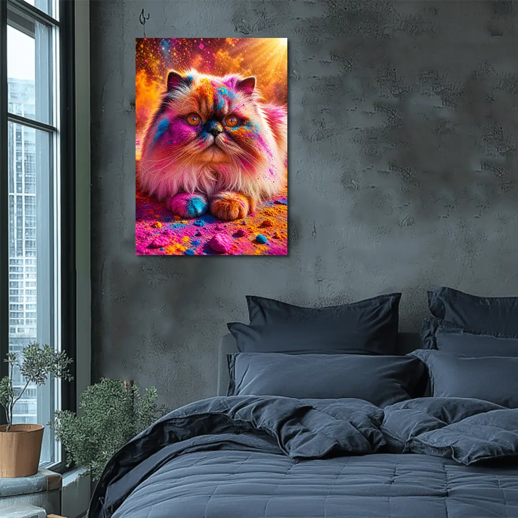 Himalayan Cat Covered in Colorful Holi Powder – Wall Art