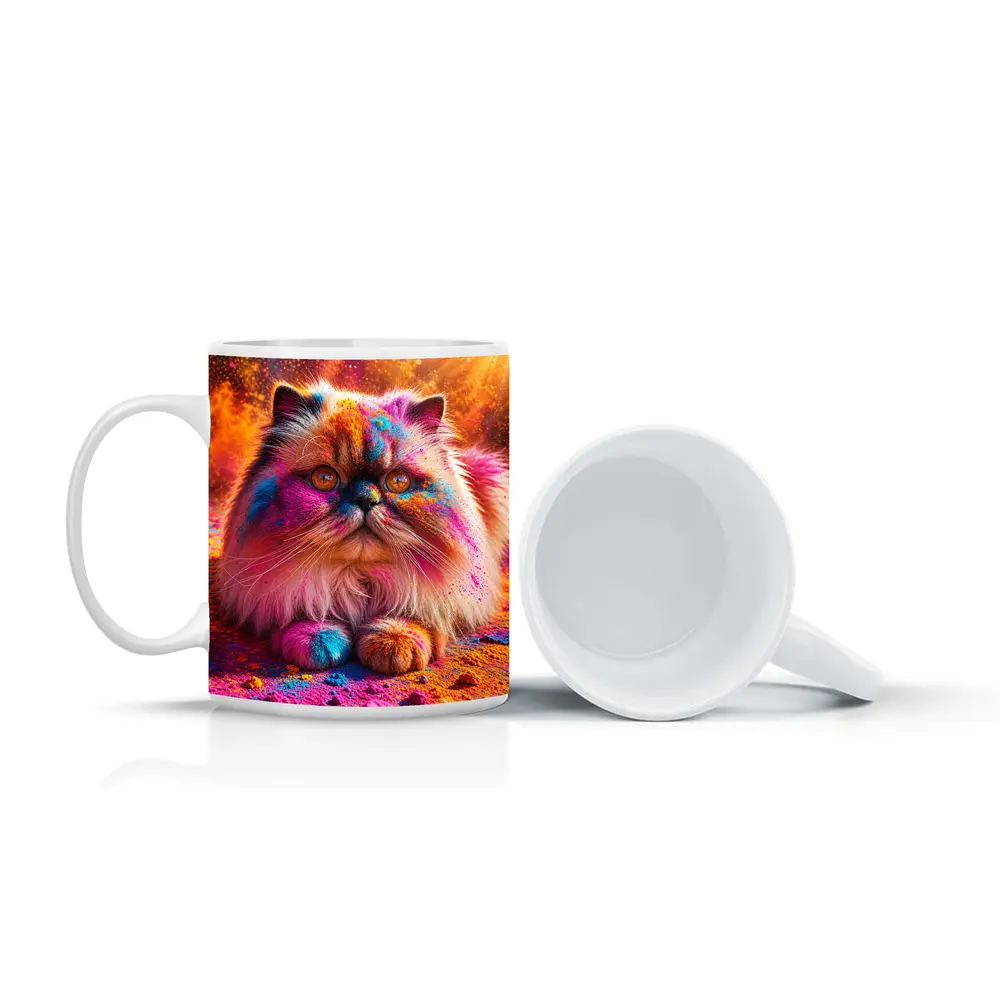 Himalayan Cat Covered in Colorful Holi Powder – Mugs
