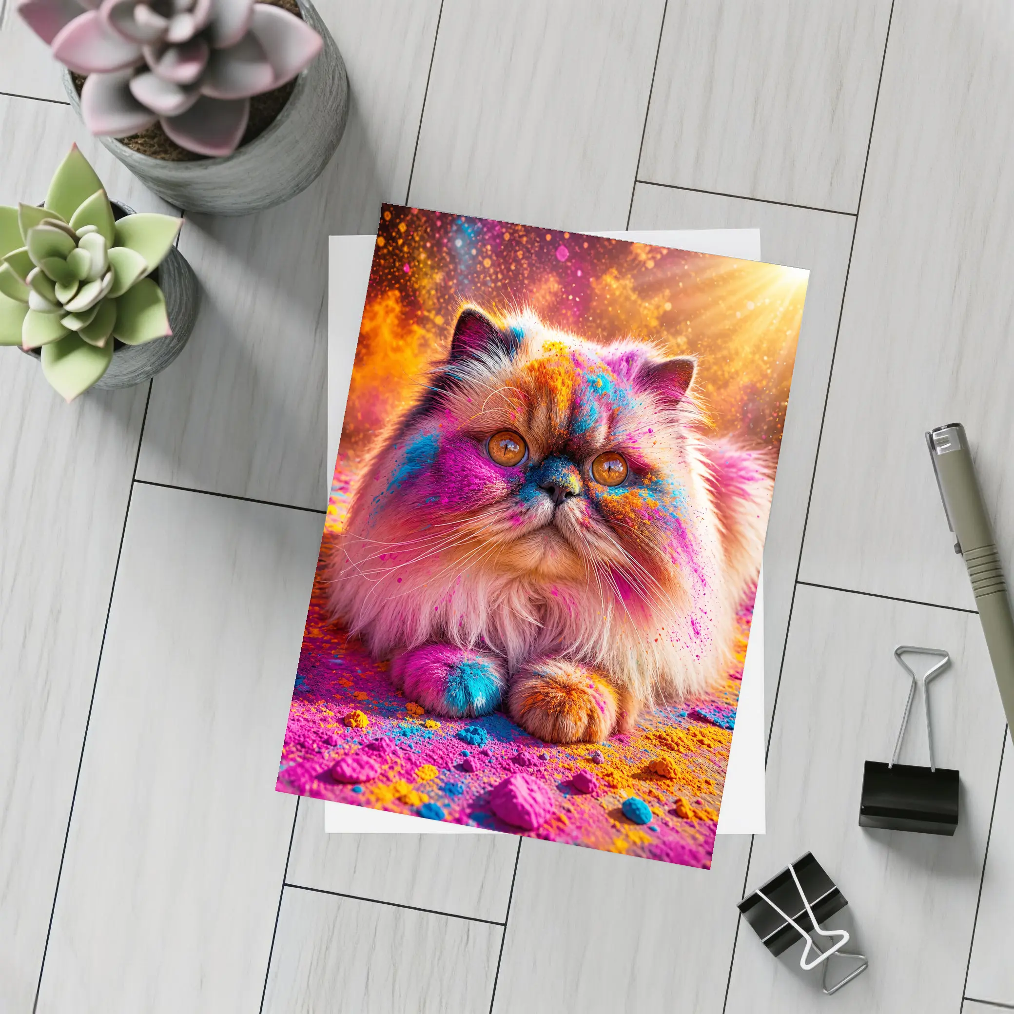 Himalayan Cat Covered in Colorful Holi Powder – Postcards