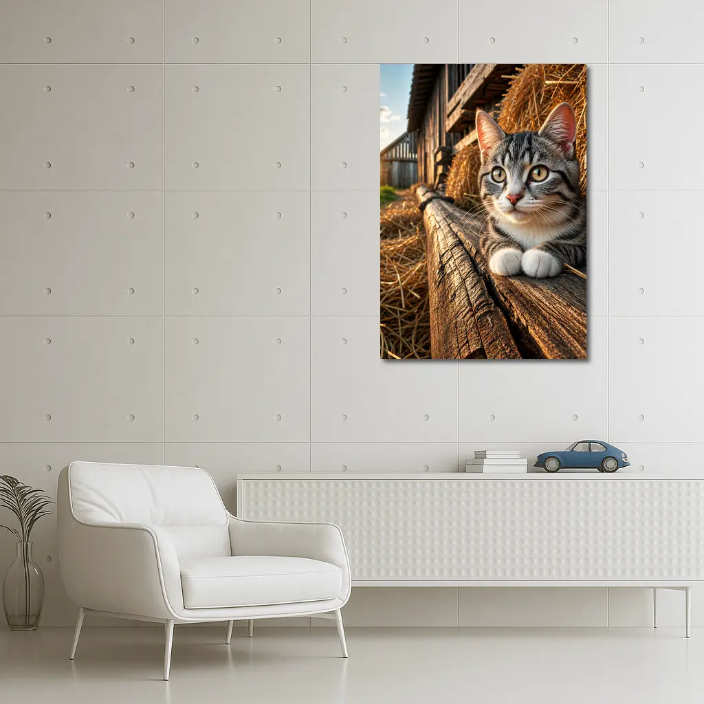 Tabby Cat Resting on Barn Wood – Wall Art