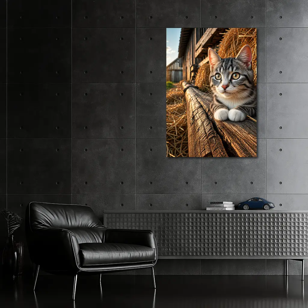 Tabby Cat Resting on Barn Wood – Wall Art