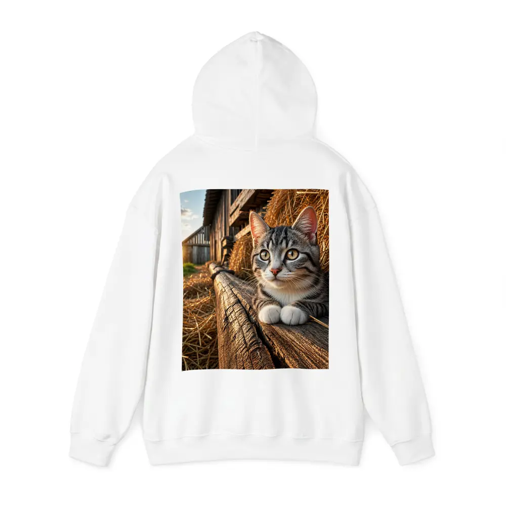 Tabby Cat Resting on Barn Wood – Hoodies