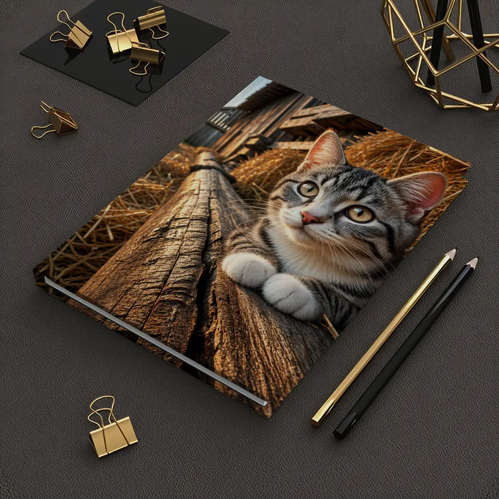 Tabby Cat Resting on Barn Wood – Notebooks