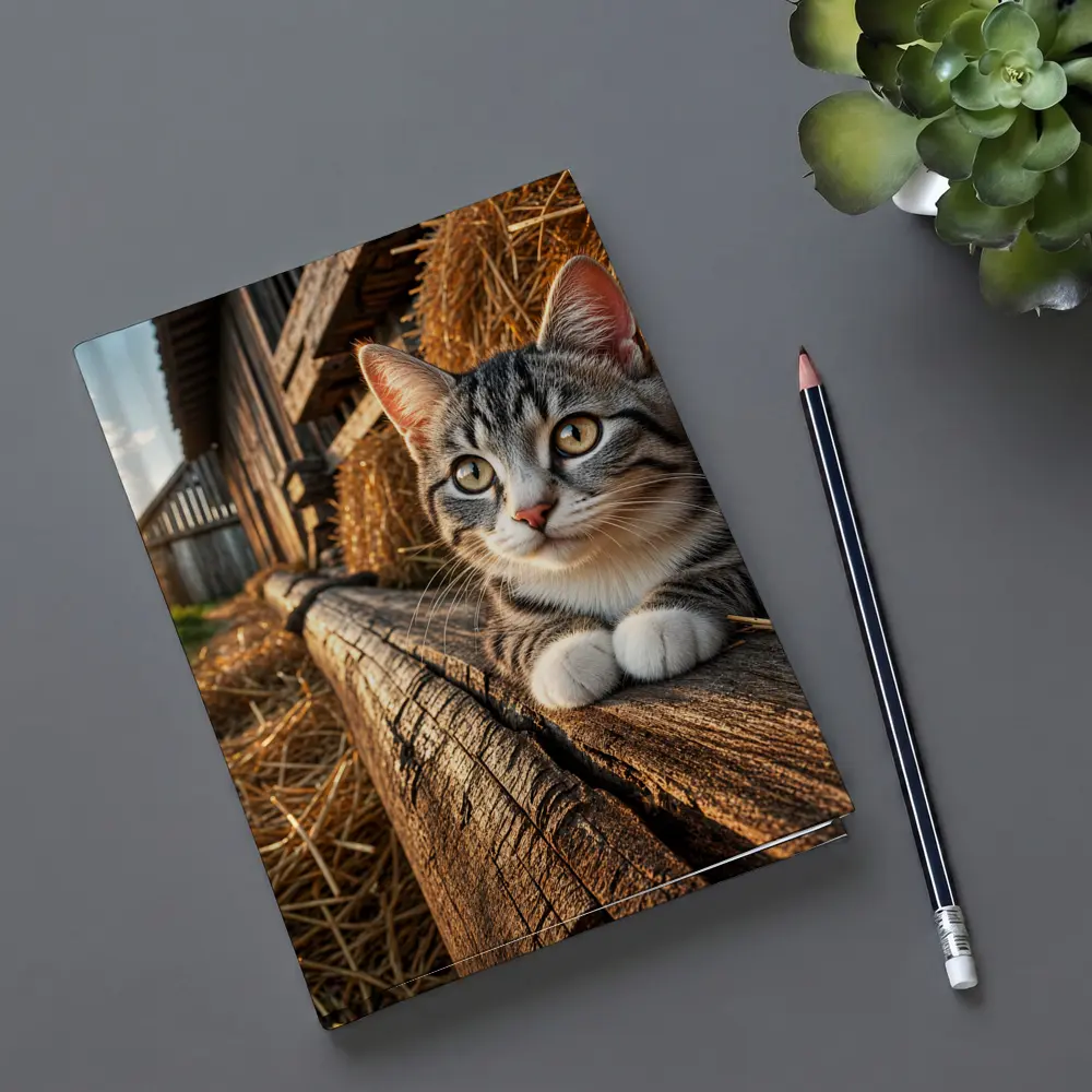 Tabby Cat Resting on Barn Wood – Notebooks